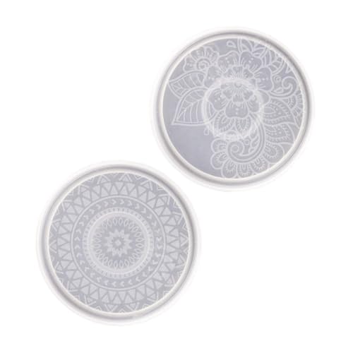 Angoily 2 Stück Teiliges Silikon Untersetzer Gießform Runde Mandala Muster Cup Pad Mold DIY Epoxidharz Form für Tassenunterlagen Leicht Antihaftbeschichtet Platzsparend für Bastelprojekte von Angoily