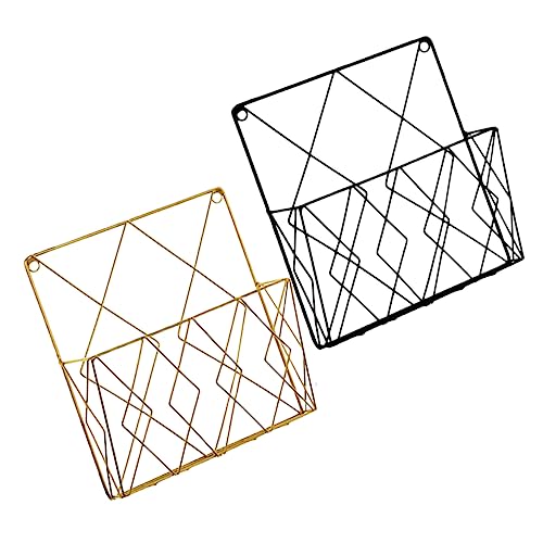 Angoily 2 Stück Wandmontierter Datei Organizer aus Teiliges für Zeitschriften und Bücher Eleganter Aufbewahrungsständer für Büro Wohnzimmer und Schlafzimmer Schwarz Gold von Angoily