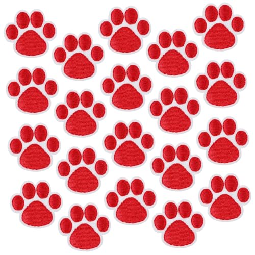 Angoily 20 Stück Klebe Stickerei Patch Hundepfote Nähen Produkt Pfoten Haustier Dekoration Mit Kleiderapplikationen Dein Gepatcht Jacken Patches Bestickt Verschleiß Kleidung Für Stoff Rot von Angoily