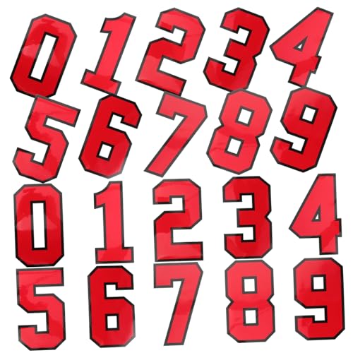 Angoily 20 Stück Teiliges Jersey Nummer Patches zum Aufbügeln Bestickte Dekorative Kleidung Aufnäher Vielseitige DIY Textil Aufnäher für Jacken Jeans Rucksäcke und Taschen Rot von Angoily