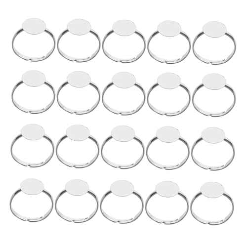 Angoily 20 Stück Teiliges Verstellbare Metallringe zum Schmuckbasteln Ringrohlinge mit Rundem Pad Flexible für DIY Resin und Handwerksprojekte Silberfarbene Schmuckhalter für Erwachsene von Angoily