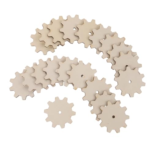 Angoily 20 Stück Zahnrad Hackschnitzel unvollendet für Zubehör enthalten malen DIY Holzspielzeug Holzplatten Dekoration Holz-Zahnräder DIY-Gemäldedekoration Holzscheibenverzierung Beige von Angoily