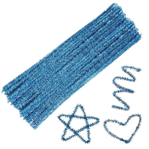 Angoily 200 Stück Glitzer Drehstäbe Lametta Glitzer Pfeifenreiniger Weihnachtsbasteln Weihnachtsbaumstiele Weihnachtsdekoration Jumbo Stäbe Dicke Farbe Blaue Girlande Weihnachts von Angoily
