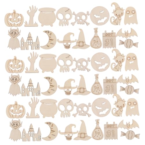 Angoily 200 Stück Halloween Holzanhänger Unbemalte Kürbis Holzscheiben Rustikale DIY Bastelornamente für Kreative Herbstdekoration Hängende Holzstücke für Halloween-party und Heimdeko von Angoily