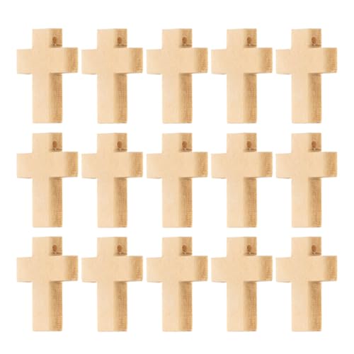 Angoily 200 Stück Kleine Holzkreuz Anhänger Unbehandelte Natürliche Holzperlen für DIY Schmuckprojekte Armbänder und Zubehör von Angoily