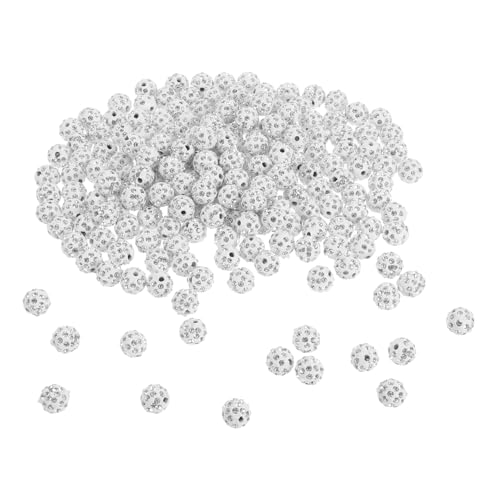 Angoily 200 Stück Weiße Runde Strassperlen für Schmuckherstellung Glänzende Shamballa Disco Pavé Perlen Funkelnde Tonperlen für Halsketten Armbänder Ohrringe DIY Bastelbedarf von Angoily