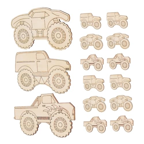 Angoily 20Stücke Teile Holzauto Bastelset für Unbemalte Holzscheiben zum DIY Graffiti Handwerk mit Niedlichen Lkw Formen Sicheres für Kleine Künstler von Angoily