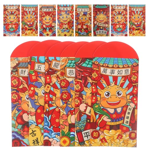 Angoily 24 Stück rote Umschlagtasche Glücksbeutel Papier Glücksgeldbeutel Pakete Plüsch geldbörse hochzeit deko Frühling Festival Red Envelope Chinesisches Neujahrsumschlag von Angoily