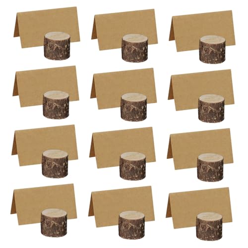 Angoily 26 Sätze Rustikaler Holz Kartenhalter Baumstumpf Memo Clip mit Papierkarten Multifunktionaler Tischkartenhalter für Hochzeit Tischdekoration Desktop Notizen Organizer von Angoily