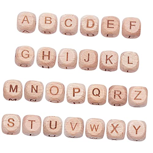 Angoily 26 Stück Alphabet-Perlen Perlen zur Herstellung von Armbändern Sortimente Reize kleine Perle UV alphabet beads buchstabenperlen set exquisite Alphabetperlen Holzperlen Buche von Angoily