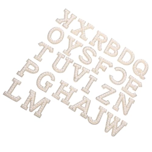 Angoily 26 Stück Teiliges Bügelbild Buchstaben Applikationen mit Perlen Bestickte Selbstklebende Alphabet Patches zum Aufbügeln und Nähen Dekorative Stoffbuchstaben für Kleidung Rucksack von Angoily