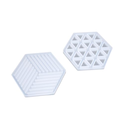 Angoily 2Stücke Silikon Hexagon Untersetzer Form Hitzebeständige Gießform für DIY Kristall Epoxidharz Fondant Kuchenform für Bastelprojekte Gestreift von Angoily