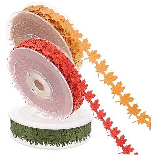 Angoily 3 Rollen Ahorn-gurtband Schleife Girlande Jute-blatt-band Dekorationen Fälschung Blätter Fallen Basteln Bastelset Hochzeitsdeko Zierbänder in Ahornblattform Geschenkband Polyester von Angoily