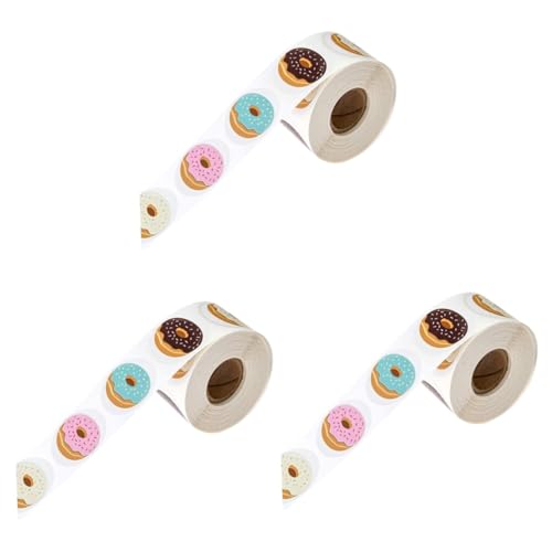 Angoily 3 Rollen Donut Design Selbstklebende Aufkleber für Backverpackungen Diy Etiketten für Partys und von Angoily