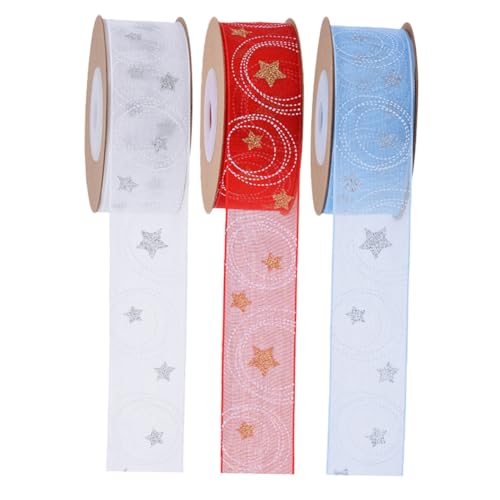 Angoily 3 Rollen Geschenkband Weihnachten mit Stern Kreis-muster Vielseitiges Dekoband für Geschenkverpackung Partydeko und Bastelbedarf in Weiß Blau Rot Festliches Schleifenband für Angoily 3 Rollen Geschenkband Weihnachten mit Stern Kreis-muster Vielseitiges Dekoband für Geschenkverpackung Partydeko und Bastelbedarf in Weiß Blau Rot Festliches Schleifenband für von Angoily