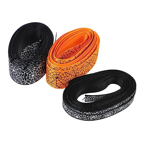 Angoily 3 Rollen Halloween DIY Band Yards Hochdichtes Polyester Ribbon mit Schwarzem und Orangefarbenem Spinnennetz für Dekoration Haaraccessoires und von Angoily