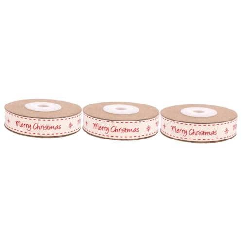 Angoily 3 Rollen Weihnachtliches Baumwoll Geschenkband Bedrucktes Schleifenband für Verpackung Kleidung und Partydekoration Festliches Xmas Stoffband mit Merry Christmas von Angoily
