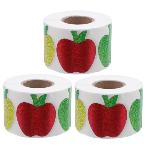 Angoily 3 Rollen Weihnachtsapfel-Etiketten – Weihnachts- -Apfel-Aufkleberrolle zum Versiegeln von Umschlägen – selbstklebende Obstaufkleber zum Verpacken von Geschenken und Lebensmittelboxen von Angoily