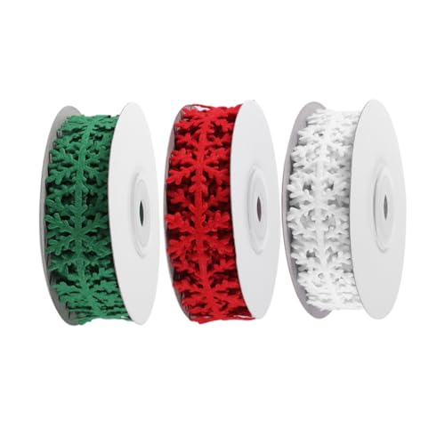 Angoily 3 Rollen Weihnachtsbänder Schneeflockenmuster Rolle Geschenkband Glatt DIY Bastelband für Party Deko Rot Grün Weiß von Angoily