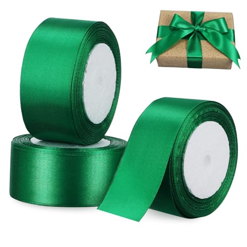 Angoily 3 Rollen verpackung Band doppelseitiges Satinband breit Alles zum Geburtstagsband Beige für seidenband ribbon Geschenkband dekoratives Band Polyester Green von Angoily
