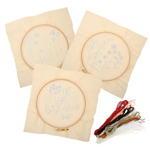 Angoily 3 Sätze Teiliges Set mit Blumenmuster Diy Stickmaterialien für Anfänger für Kreuzstich und Projekte Fäden und Praktischen Zubehörteilen von Angoily