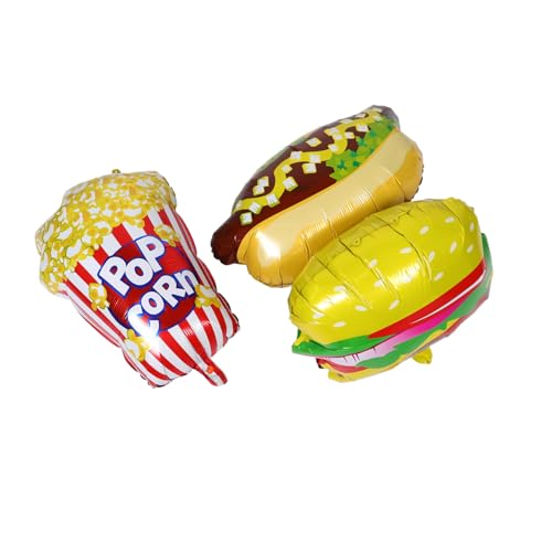 Angoily 3 Stück Teiliges Folienballons mit Hot Dog Hamburger und Popcorn Kinderfreundliche Partydekoration für Geburtstag Kinoabend und Filmthemenfeiern Schnelle Montage Lebendige Fast von Angoily