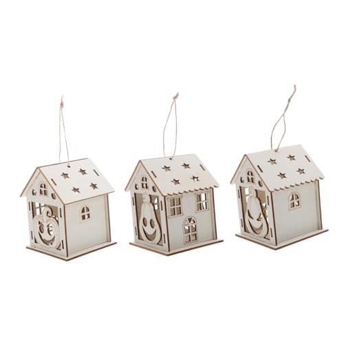 Angoily 3 Stück Teiliges Halloween Holz Kürbis Haus Bastelset Unbemalte DIY Holzornamente für Langlebige Halloween Deko zum Bemalen und Aufhängen Kompakte Mini Holzhaus Dekoration von Angoily