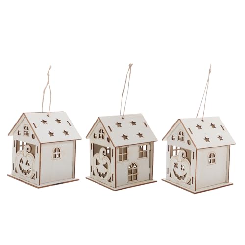 Angoily 3 Stück Teiliges Halloween Holzhaus Bastelset DIY Kürbis Haus Dekoration aus Robustem Holz zum Bemalen für Kompakte Tischdekoration für Herbstliche Wohnräume von Angoily
