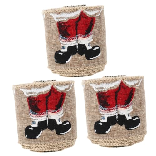 Angoily 3 Stück Weihnachtliches Geschenkband aus Leinen Buntes DIY Schleifenband für Geschenkboxen und Weihnachtsbaumdeko Langlebiges Farbechtes Bastelband mit Klassischem Weihnachtsmuster von Angoily