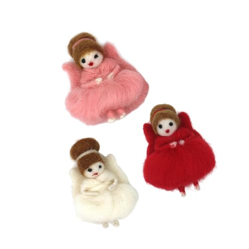 Angoily 3 Stücke Wolle Filz Engel Mädchen Puppe Schlüsselanhänger Anhänger Handgemachte Nette Tanzen Elf Figur DIY Nadel Filzen Ornament von Angoily