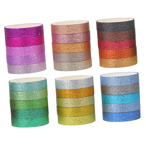 Angoily 30 Rollen Glitzer Und Washi-tape Glitzerndes Klebeband Metallisch Gold Farbig Künstlerisch Dekorativ Klebrig Funkelnd Scrapbooking Tape Klebeband Für Scrapbooking Bänder Papier von Angoily