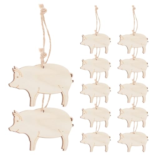 Angoily 30 Sets DIY Blanko Holz Schweinchen Ausschnitte Naturholz Tierformen Unfertige Holz Hängeanhänger Mit Seilen Zum Basteln Von Heimdekoration von Angoily