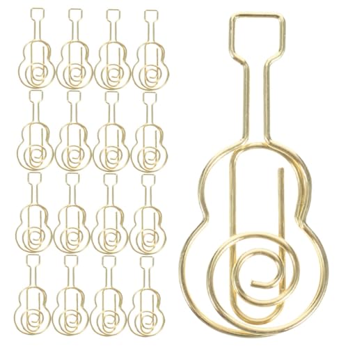 Angoily 30 Stück Gitarren-Büroklammer klein Form bunt winzig Mini Schreibwaren Büroklammern Schulzeitungsklammern Binder Büroklammern mittlere Büroklammern Eisen Golden von Angoily