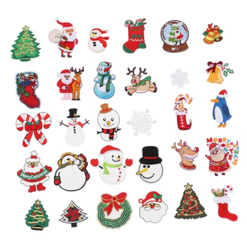 Angoily 30 Stück Teiliges Weihnachtsbaum Stoffaufnäher Bestickte Weihnachtsdeko Applikationen Umweltfreundlich Langlebig Vielseitig für Kleidung Schuhe und Hüte Kreative von Angoily