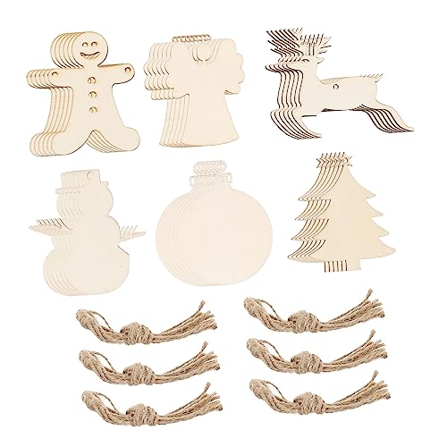 Angoily 30Stücke Weihnachtsdeko Holzscheiben Anhänger für DIY Handwerk Dekorative Holzverzierungen Engel Rentier Kugel Schneemann mit Juteschnur für Weihnachtsbaum von Angoily