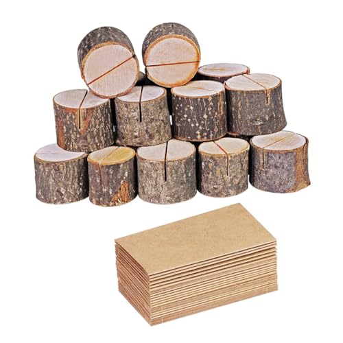 Angoily 35 Sätze Memo-Ständer aus Holz Menüclip für Restaurant Holzklammer für Tisch Holzklemme für Foto Nummernclip für die Hochzeitsfeier Zettelhalter mit Karte Holzrinde Memo Protokoll von Angoily