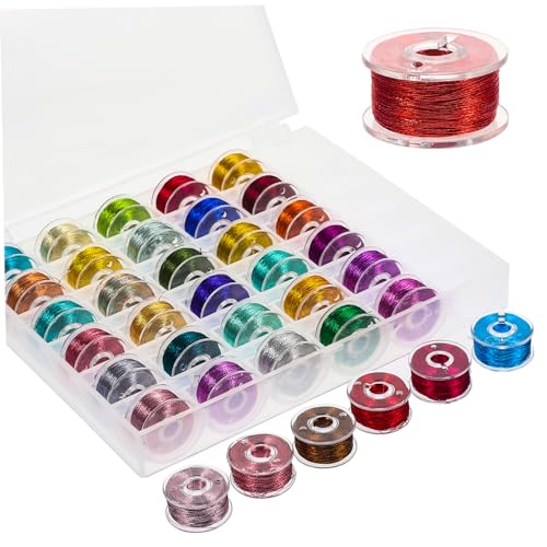 Angoily 36 Rollen Stickgarnzubehör Dekorative Spulen Glitzernder Faden Sticktwist Für Sticktwist Stich Dickes Kreuznähgarn DIY Handarbeitsgarn Kunststoff von Angoily