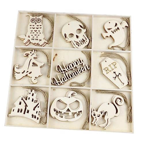 Angoily 36 Stück Holzanhänger für Halloween Dekoration Fächer Box Delicate Wooden Ornaments für Bastelarbeiten und Kreative Gestaltung von Angoily
