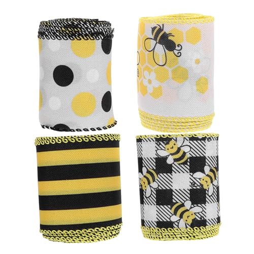 Angoily 4 Rollen Bedrucktes Geschenkband aus Polyester und Farbiges DIY Dekorationsband mit Bienenmotiv Langlebiges Bastelband zum Verpacken Schleifenbinden und Blumenarrangements Angoily 4 Rollen Bedrucktes Geschenkband aus Polyester und Farbiges DIY Dekorationsband mit Bienenmotiv Langlebiges Bastelband zum Verpacken Schleifenbinden und Blumenarrangements von Angoily