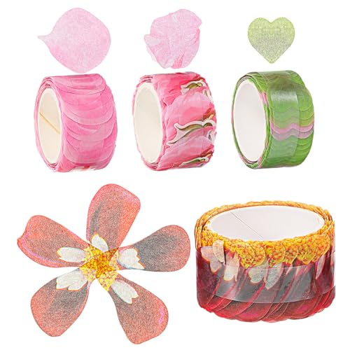 Angoily 4 Rollen Blumenform Klebeband Dekoratives Papierband für DIY Scrapbooking und Journaling Handgefertigte Aufkleber für Bastelprojekte für und Dekoration von Angoily
