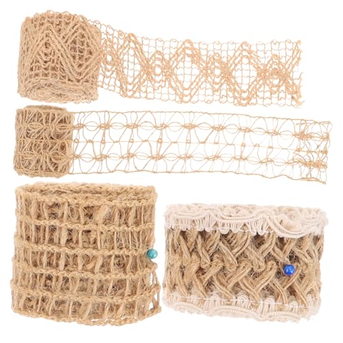 Angoily 4 Rollen Geschenkband Stichworte Spitzenband Schleife Bänder Zum Basteln Rotes Band Packband Vorhanden Partyverpackungsband Wickelband Gewebtes Band Leinen- von Angoily