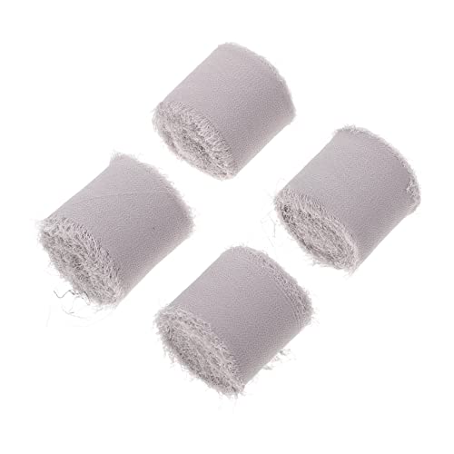 Angoily 4 Rollen Hochzeitsribbons Graues Chiffon Band für Blumensträuße und Einladungen Diy Verpackungsmaterial für Hochzeitsdekoration und Bastelprojekte von Angoily