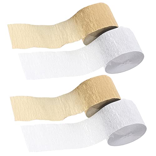 Angoily 4 Rollen Krepppapier Party Deko Streifen Silber Gold Stretchbares Bastelpapier für Hochzeit Geburtstag Festival Robust und Formstabil Romantische Hintergrundwand Dekoration von Angoily