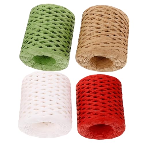 Angoily 4 Rollen Raffia Papierband Langlebiges Geschenkband Bast Schnur für DIY Verpackung Hutbast Blumenstrauß Dekoration Vielseitiges Papiergarn für Kreative Bastelprojekte von Angoily