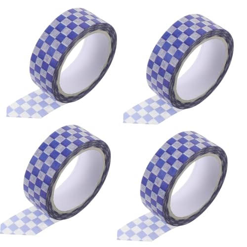 Angoily 4 Rollen Washi Tape für DIY Projekte Handgezeichnetes Dekoratives Klebeband im Blauen Karomuster Scrapbooking Geschenkverpackungen und Bastelideen von Angoily