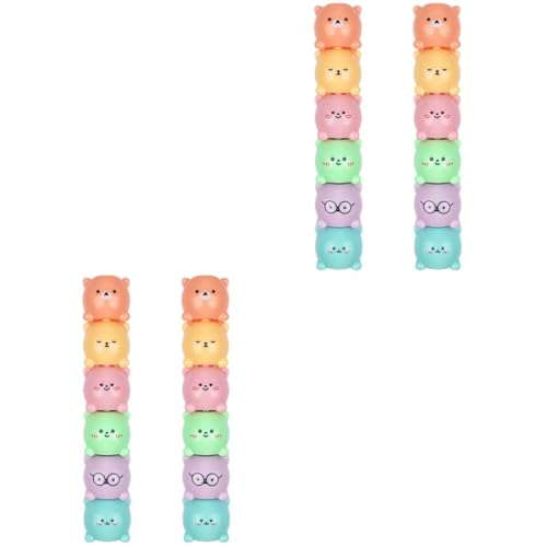 Angoily 4 Sätze Fettbär Highlighter Textmarker klein Stifte für Karikatur Highlighters Marker Kawaii Markierungen zum Ausmalen süße Highlighter -Stifte Student Book Marker Plastik von Angoily
