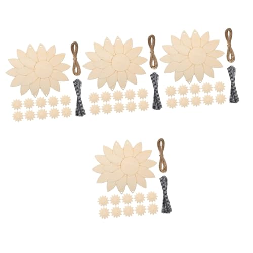 Angoily 4 Sätze Unlackierte Sonnenblumen Holzscheiben Teilig DIY Holzornamente mit Robustem Band und Juteseil für Bastelprojekte und Dekoration von Angoily