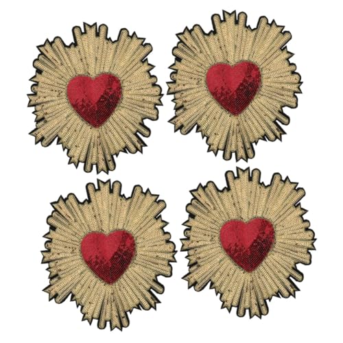Angoily 4 Stck. Bestickte Herz Applikationen mit Pailletten Selbstklebend Glänzende Bügel Patches Dekorative Aufnäher für Kleidung Taschen Schuhe Handgefertigte DIY Accessoires von Angoily