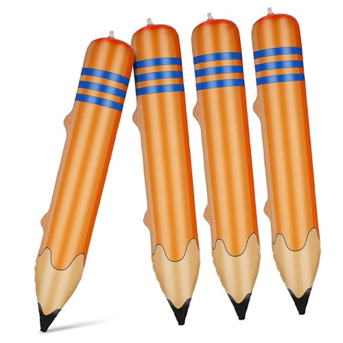 Angoily 4 Stk. Aufblasbarer Riesen-bleistift Orange PVC Großes Foto-requisit Schule Party Dekoration Kinderfreundlich Sicher Schnell Aufblasbar Zufällige Farbe von Angoily