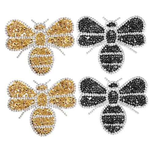 Angoily 4 Stück Bienen Strass Aufnäher Funkelnde Applikationen Zum Aufbügeln Mit Kristallen Dekorative Bestickte Aufnäher Für Kleidung Schuhe Taschen DIY Basteln von Angoily
